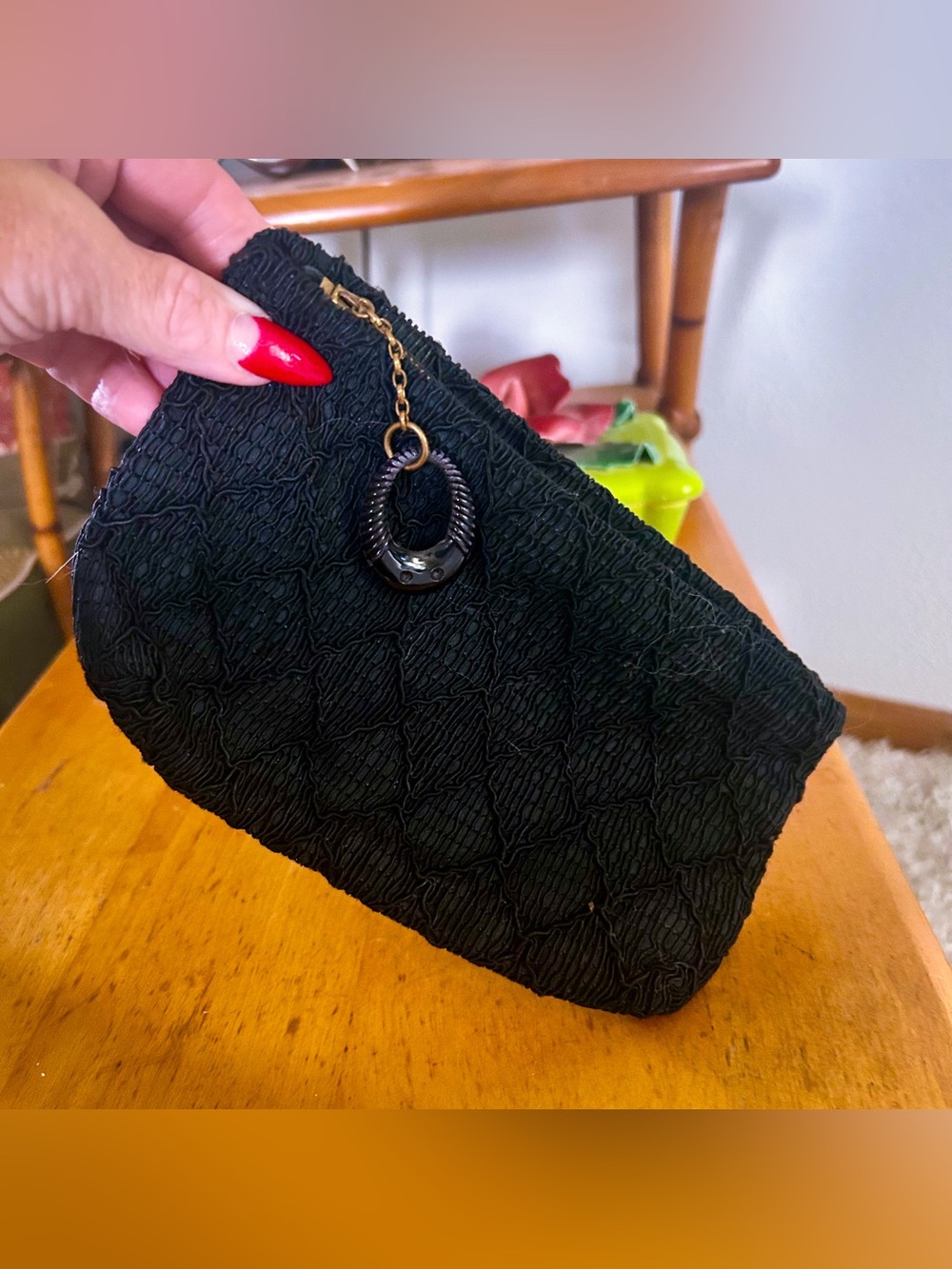 Vintage 1940s Wallet | Clutch | Black | Embroidered